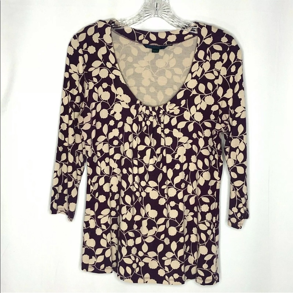 Boden Womens Pleated Neck Top Size 12 Purple Tan